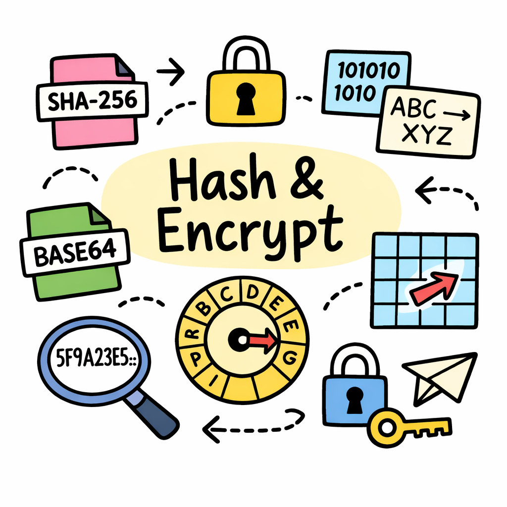 Free Online Hash and Encryption Tools - SHA-256, Base64, Cipher