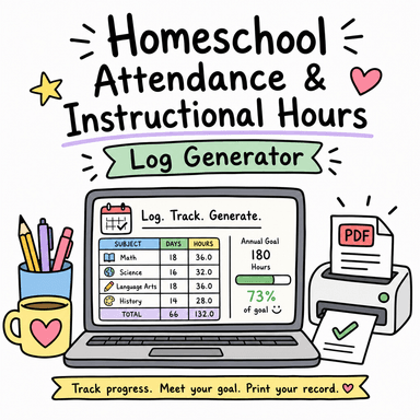Homeschool Attendance & Instructional Hours Log Generator