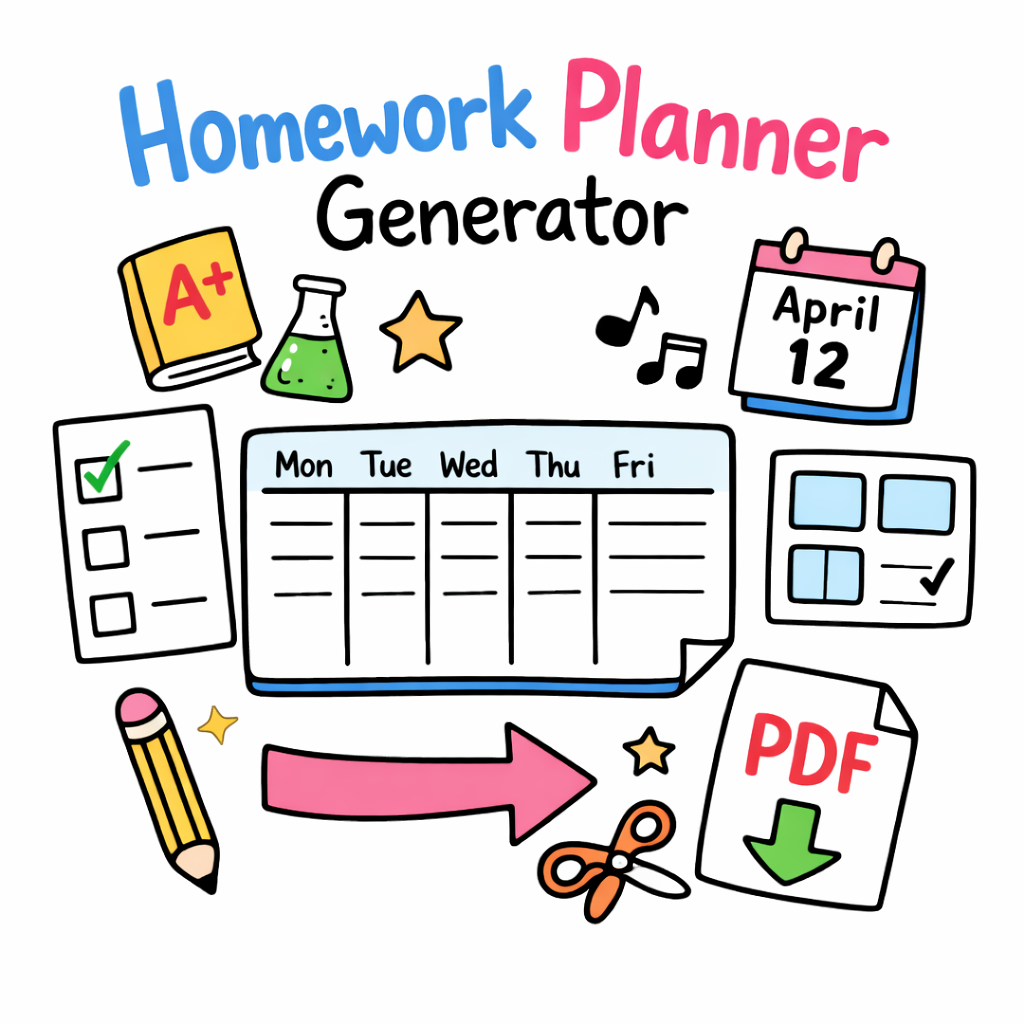 Free Homework Planner Generator — Printable Weekly Homework Tracker