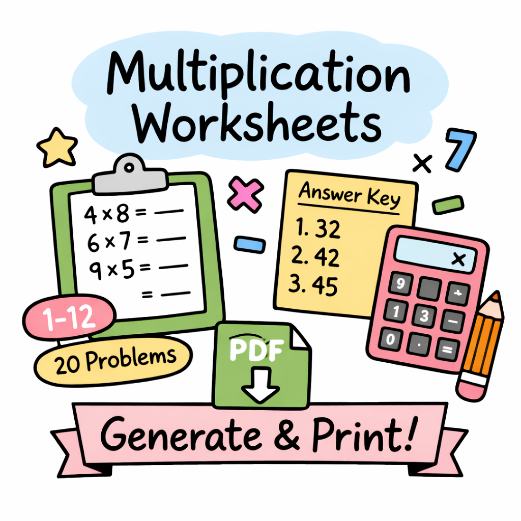 Free Multiplication Worksheets Generator - Times Tables Practice